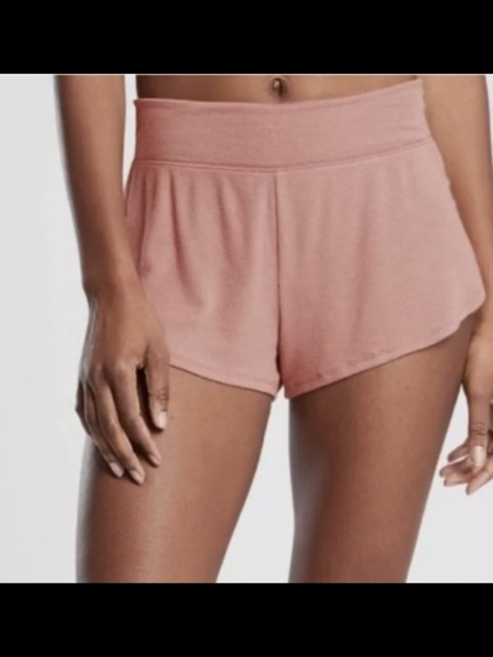 NEW Athleta High-Waist Ribbed Sleep Lounge Shorts in Dusty Rose LARGE